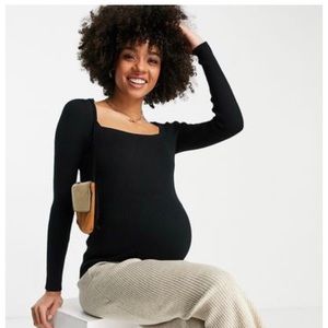 ASOS Maternity Square neck ribbed black long sleeve